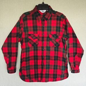 Vintage Woolrich Flannel Shirt Mens L Red Green Plaid Non-lined USA Outdoors
